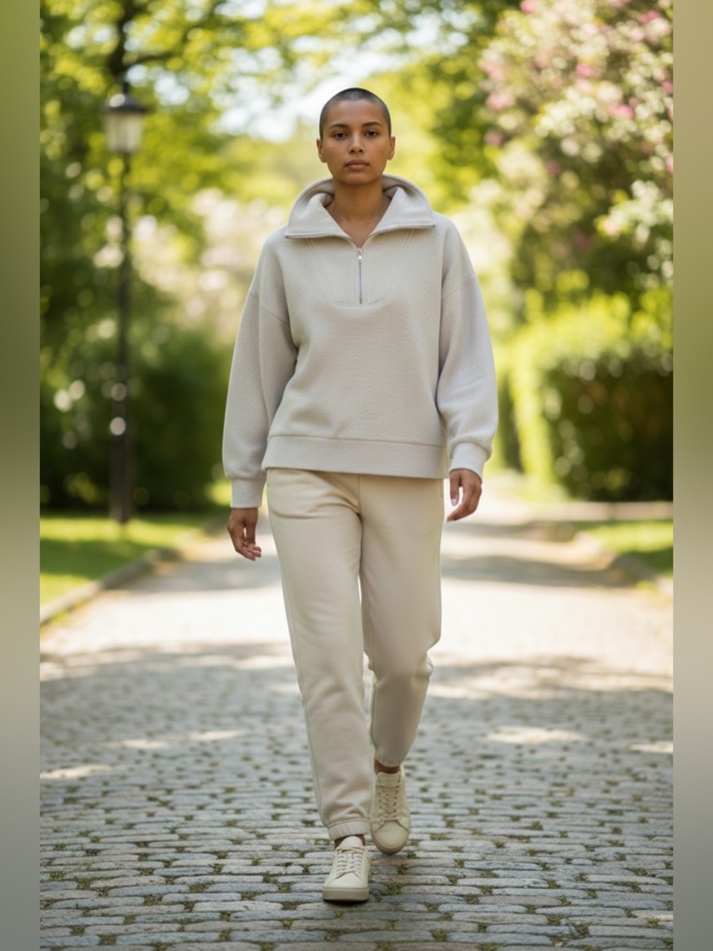 Calia Cream Textured Quarter Zip Pullover Sweatshirt Size‎ Large Athleisure